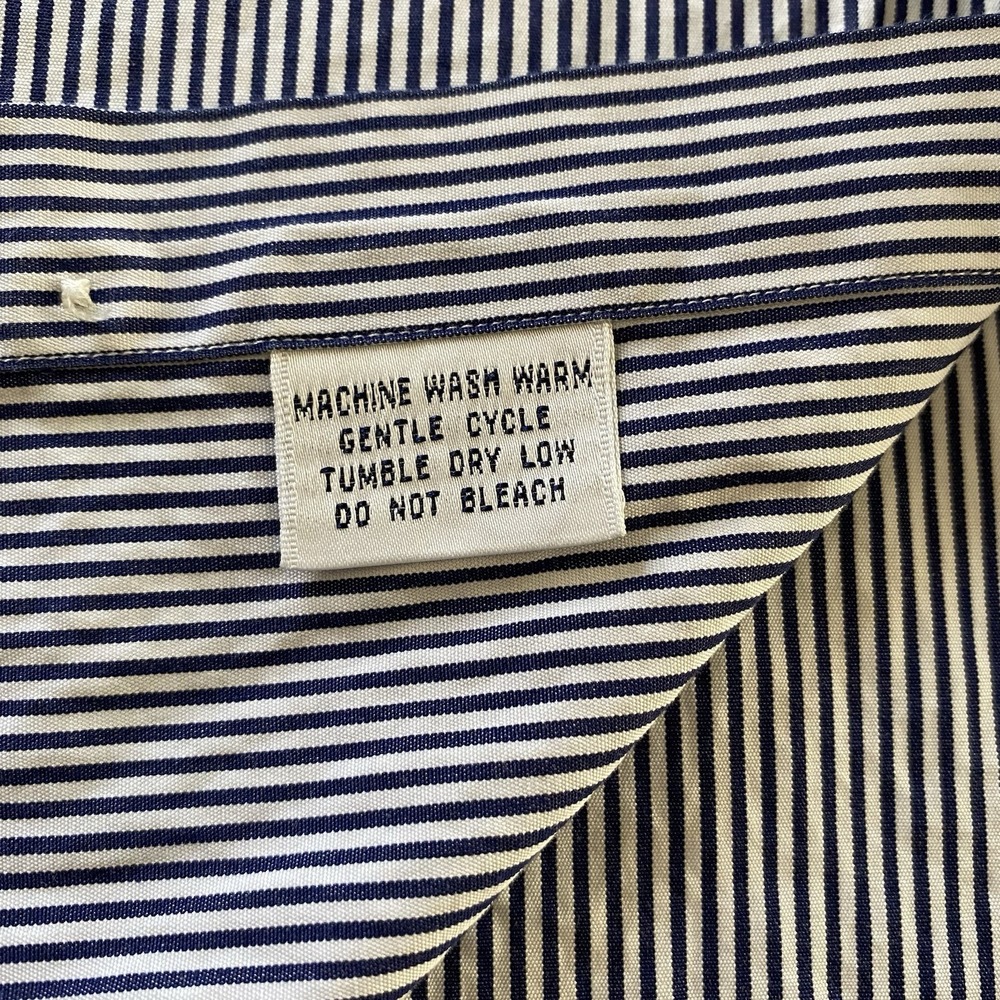 Faconnable Shirt 5 16.5R Navy Stripe Button Up 100% Cotton Long Sleeve France‎ - Picture 10 of 16